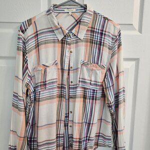 MAURICES. Cotton. Plaid. Button Down. Pink. Blue. White. Gently Used. Size: XL.